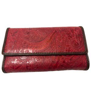 Relic Red Tri-fold Wallet w/ tooled paisley embossed design. Never used.